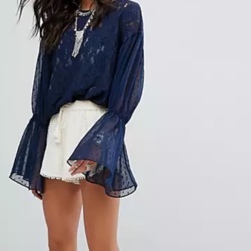 Free People Something Like Love Statement Sleeve Top in Navy Blue Size XS